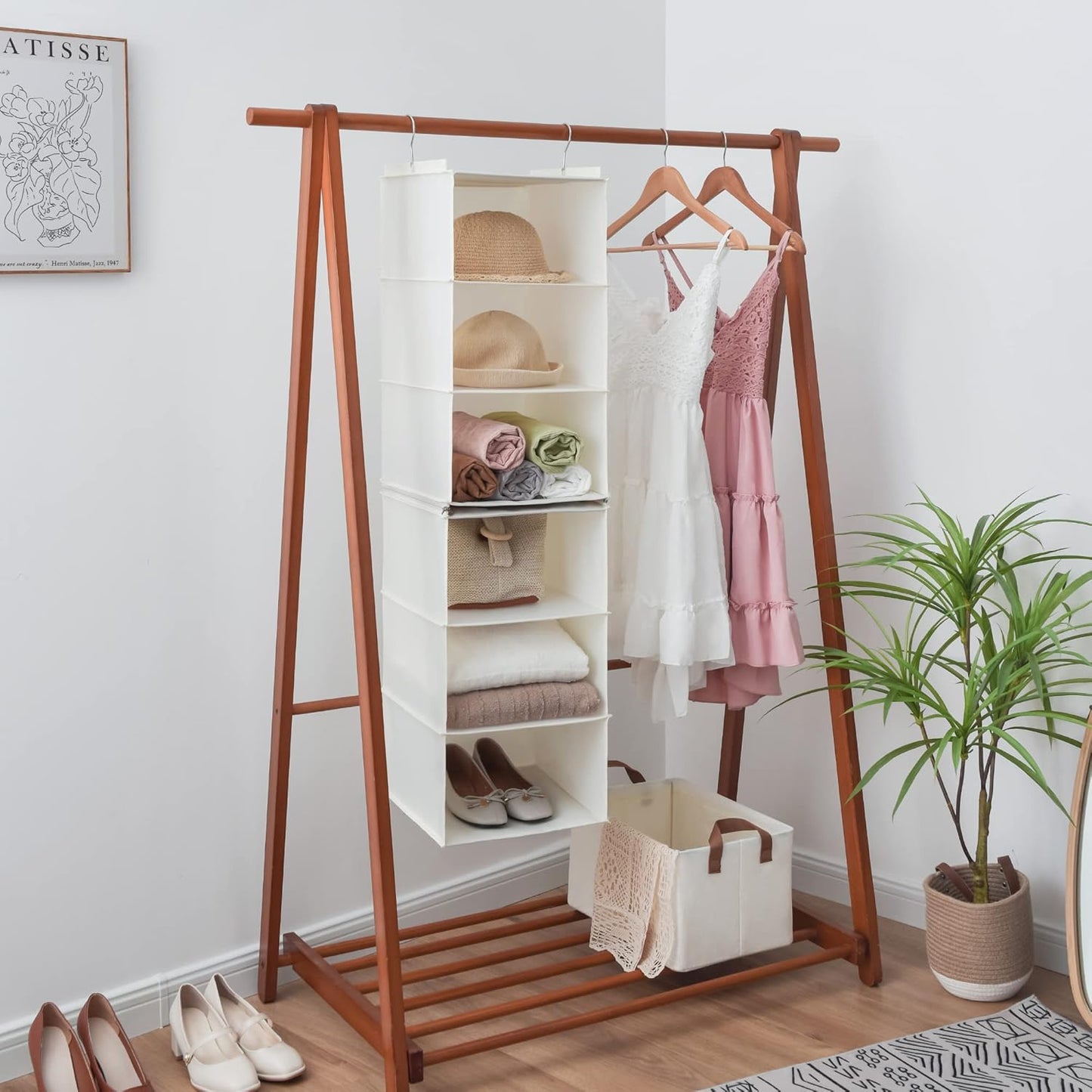 GRANNY SAYS 6-Shelf Hanging Closet Shelves, Separable to 2 Pack 3-Shelf Closet Shelves Organizer, Hanging Organizers and Storage for Living Room, Beige