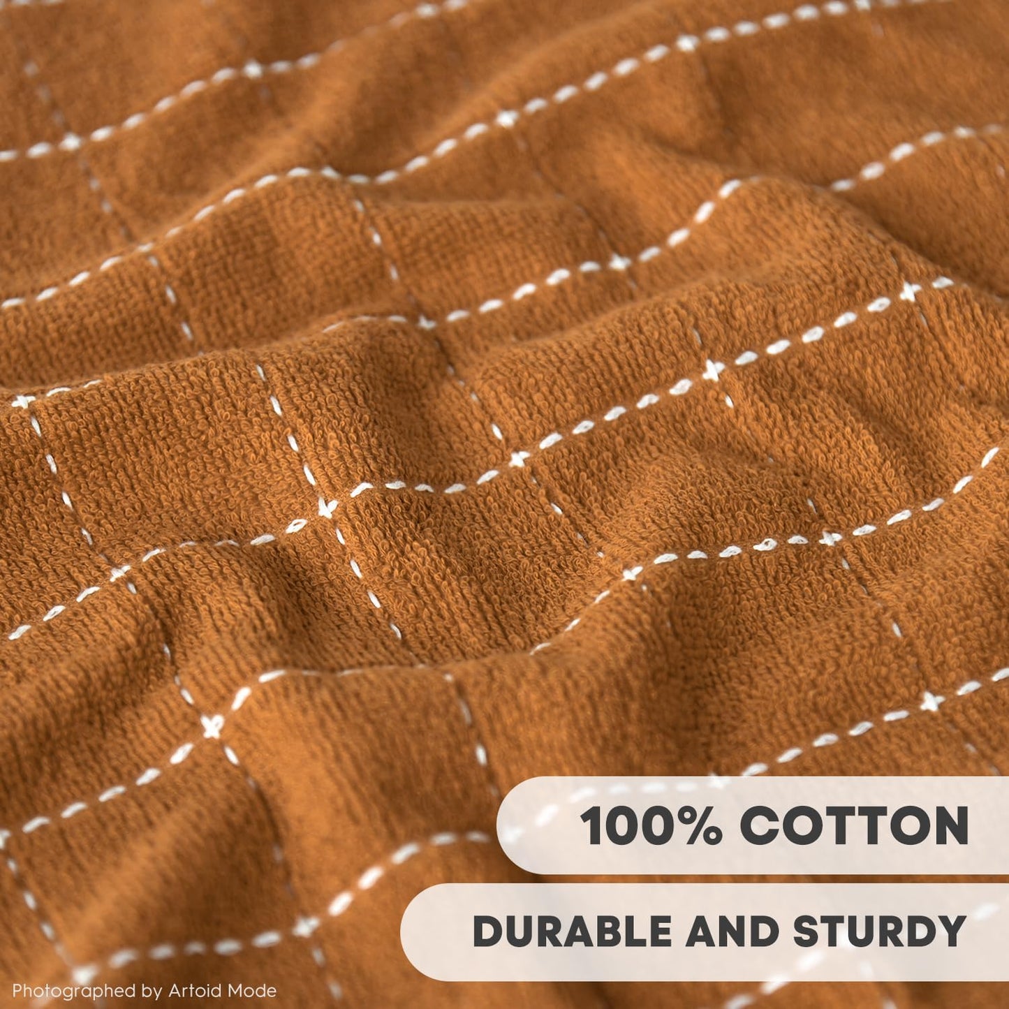 Artoid Mode Checkered Designed Cotton Beige Caramel Terry Kitchen Dish Cloths, 12x12 Inch Soft Absorbent Quick Drying Cleaning Kitchen Rags Set of 6