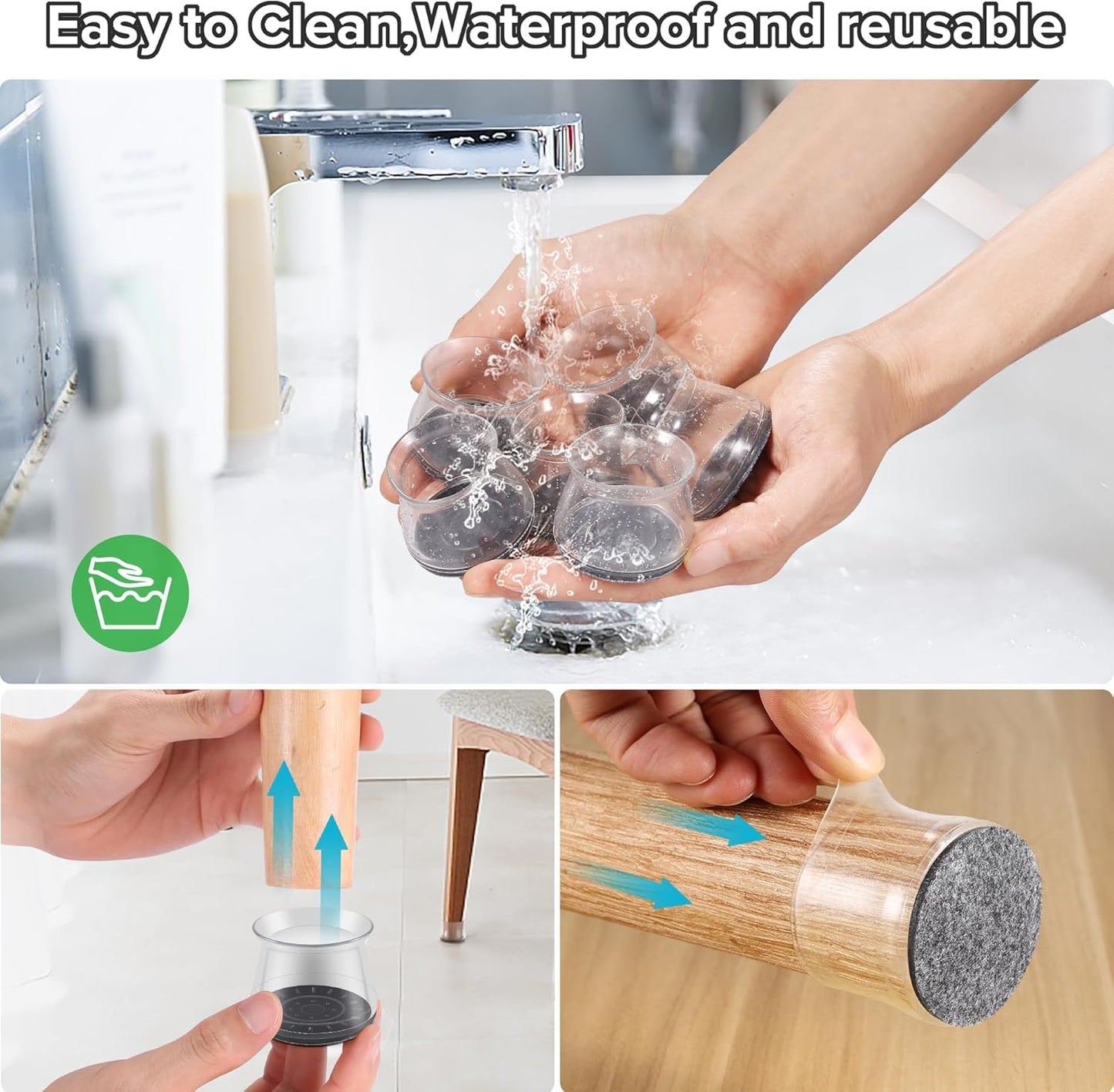 24PCS Upgraded Silicone Chair Leg Floor Protectors for Hardwood Floors, Furniture Sliders for Chair Legs, Felt Bottom Furniture Pads, Anti-Slip Round&Square Cap Covers to Scratch and Reduce Noise