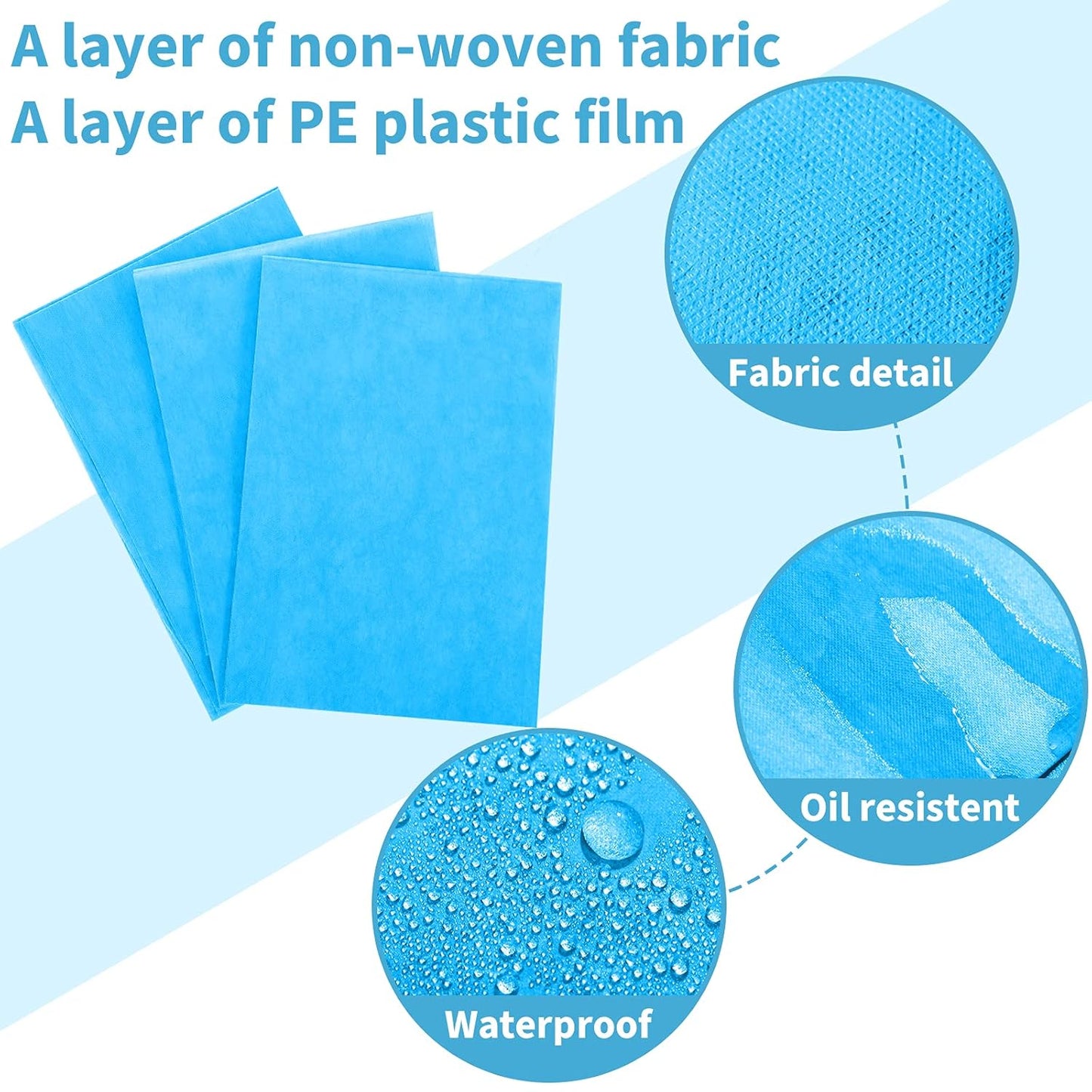 Breling 100 Pcs 31.5 x 71 Inch Disposable Bed Sheets Oil-proof PE Film Massage Table Sheets Non-woven Fabric Spa Waterproof Bed Cover Breathable for Beauty Salon Hotels Tattoo Waxing(Blue)