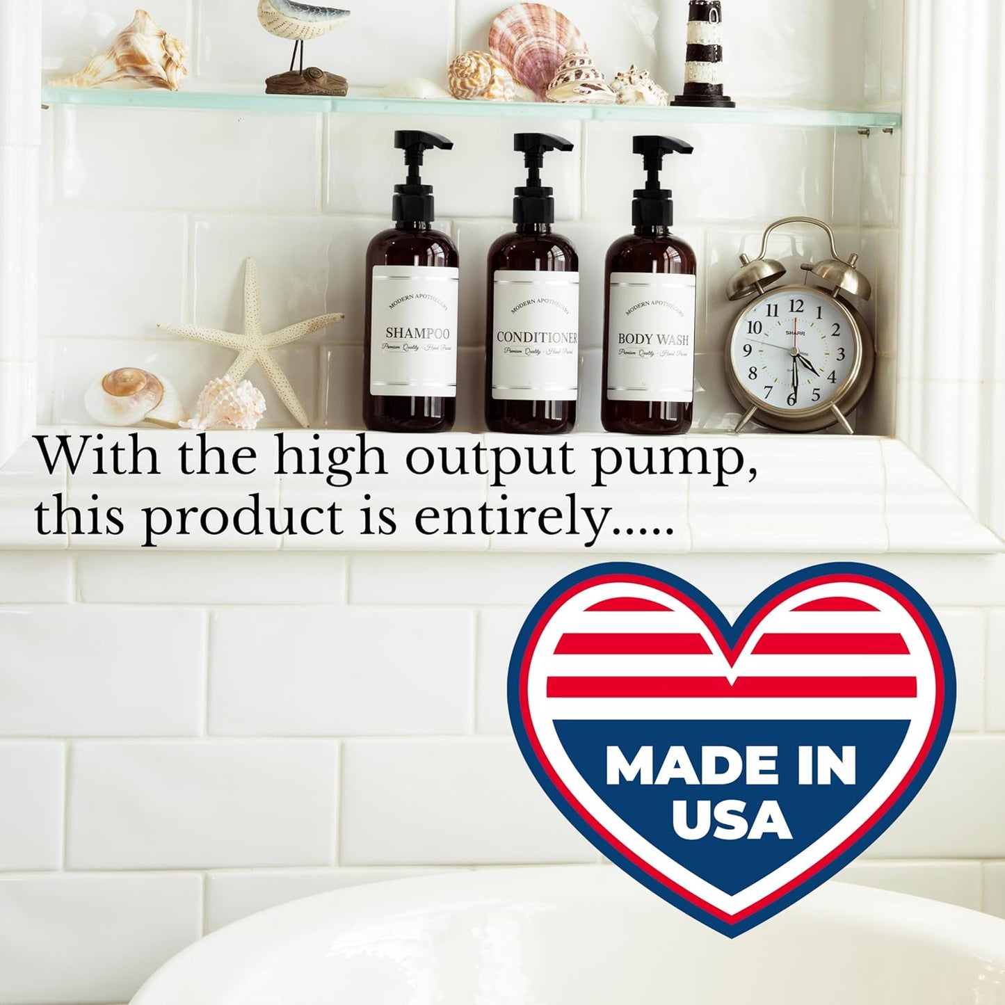 Clear Refillable Shampoo and Conditioner Bottles - Body Wash, Shampoo and Conditioner Dispenser - PET Plastic Shampoo Bottles Refillable with Pump - Waterproof Labels - 16 oz, 3 Pack