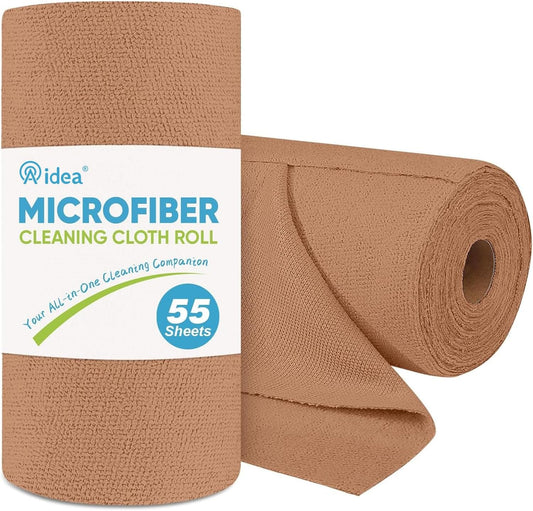 AIDEA Microfiber Cleaning Cloth Roll, 55 Sheets Shop Towels Washable, Microfiber Towels for Cars, Shop Rags Reusable Paper Towel for Automotive, Workshop, House, Kitchen, Cleaning Supplies11×9" Coffee