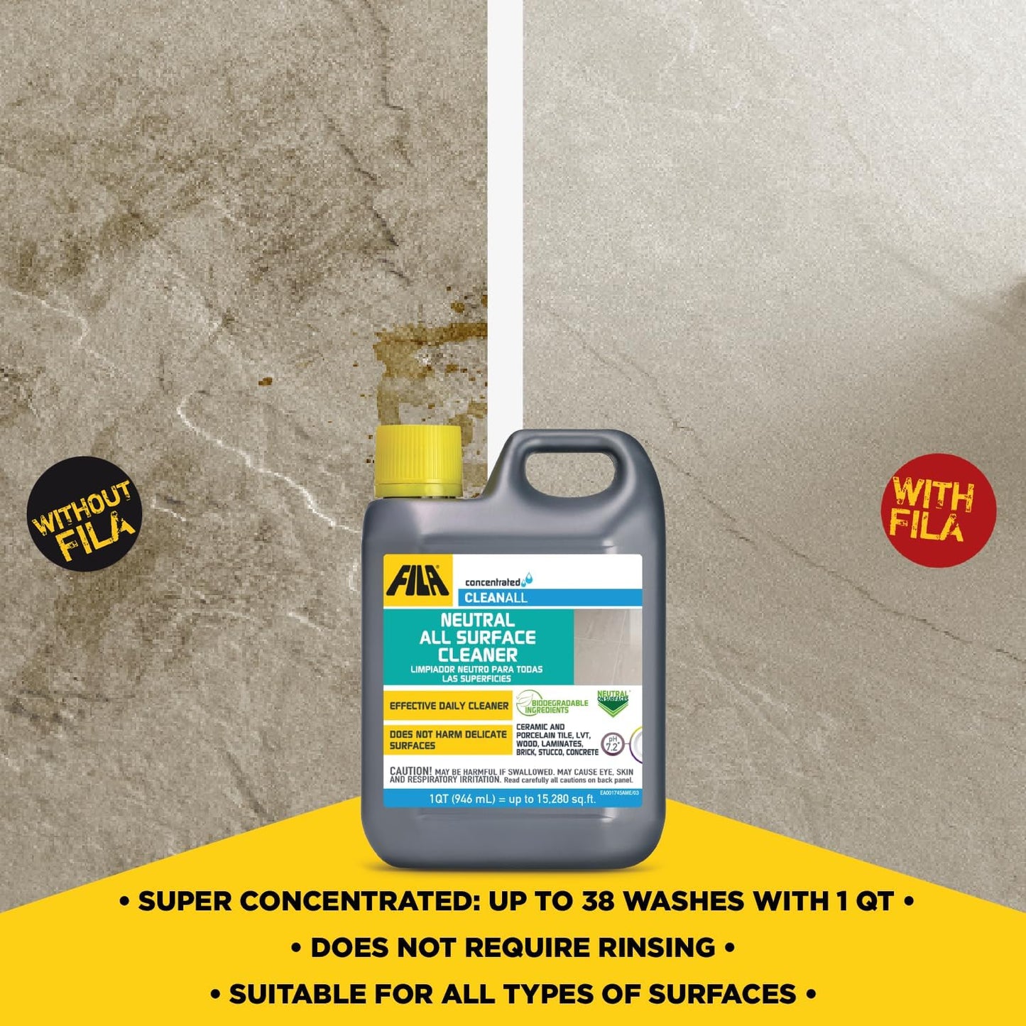 FILA Surface Care Solutions, CLEANALL, Neutral All Purpose Cleaner, Highly Concentrated - Up to 40 Washes, 1 QT