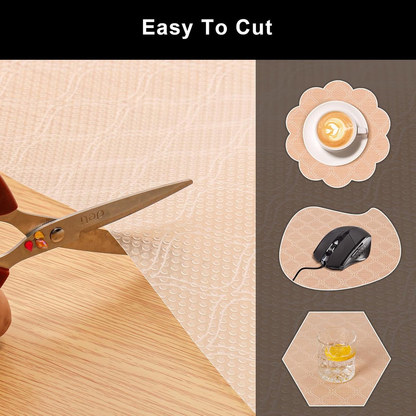 Cooyes Drawer and Shelf Liner, Non-Adhesive Shelf Liners for Kitchen Cabinets, Thick Strong Grip Mats for Desk, Shelves, Bathroom Drawers, Fridge, Cabinet Protection