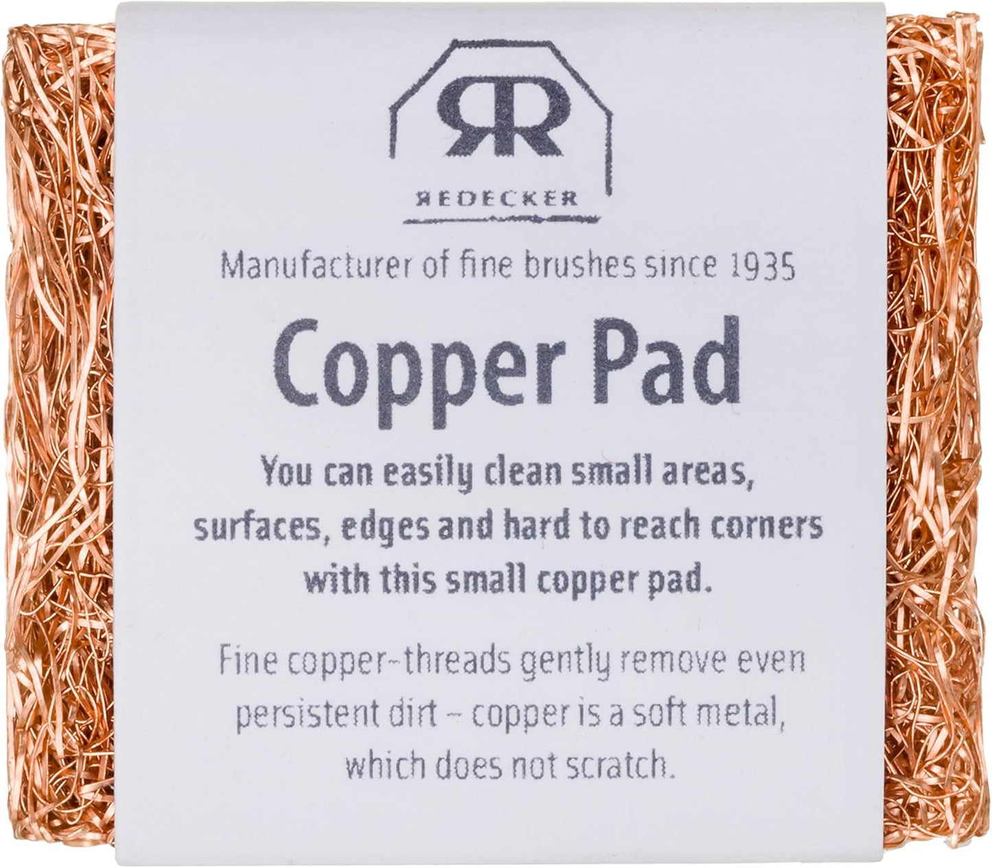 Redecker Copper Thread Mini Scrubber, 2 x 1-5/8 inches, Non-Abrasive Scouring Pad, Scrubber for Cleaning Small Areas, Surfaces, Edges, and Hard to Reach Corners, Made in Netherlands