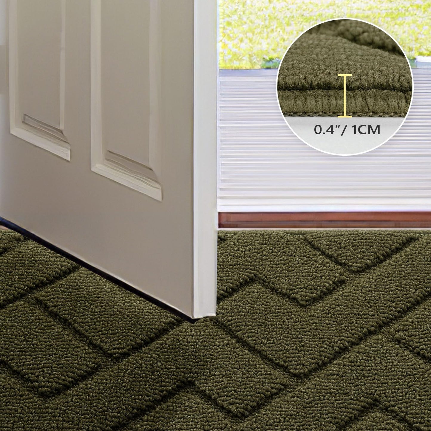hicorfe Indoor Door Mat,Non Slip Door Mats,32"x48" Front Back Door Mat Rubber Backing,Absorbent Resist Dirt Entrance Inside Floor Mats for Entryway Washable Low-Profile(Oliver Green)