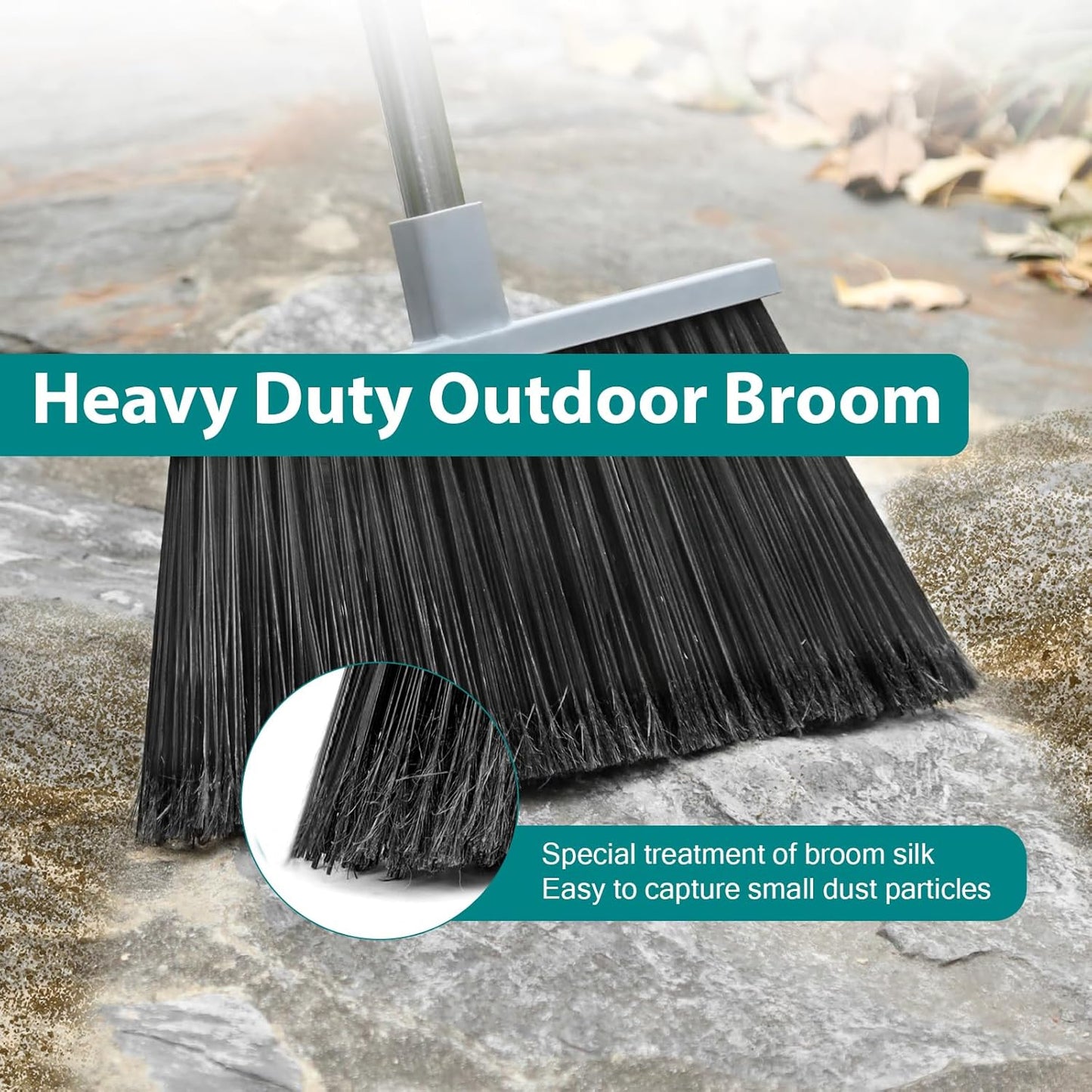 PBHEPJ Broom, 4 Pack Outdoor Broom for Floor Cleaning, 58" Long Stainless Steel Handle, Hard Bristle Angle Broom for Sweeping Indoor, Commercial, Industrial, Garage, Kitchen
