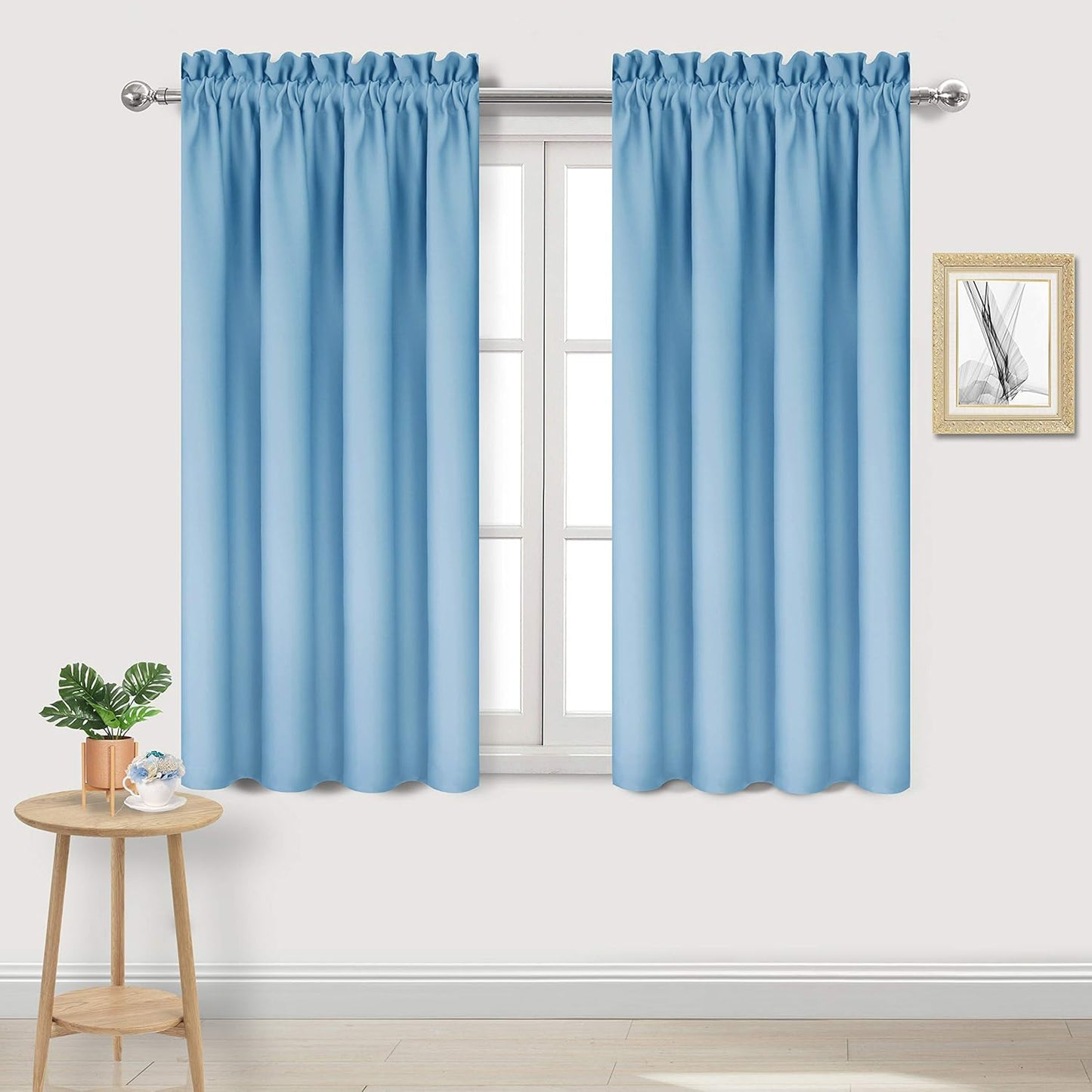 DWCN Light Blue Blackout Curtains for Bedroom –Rod Pocket Thermal Insulated Room Darkening Drapes for Living Room, W 42 x L 54 Inch, 2 Panels