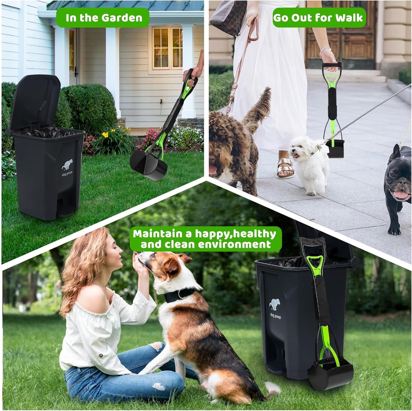 Dog Poop Trash Can Outside with Foldable Pooper Scooper, 20L/5Gallon Dog Waste Trash Can with Lid and 100 Bags, Pedal and Removable Inner Waste Bin, Black