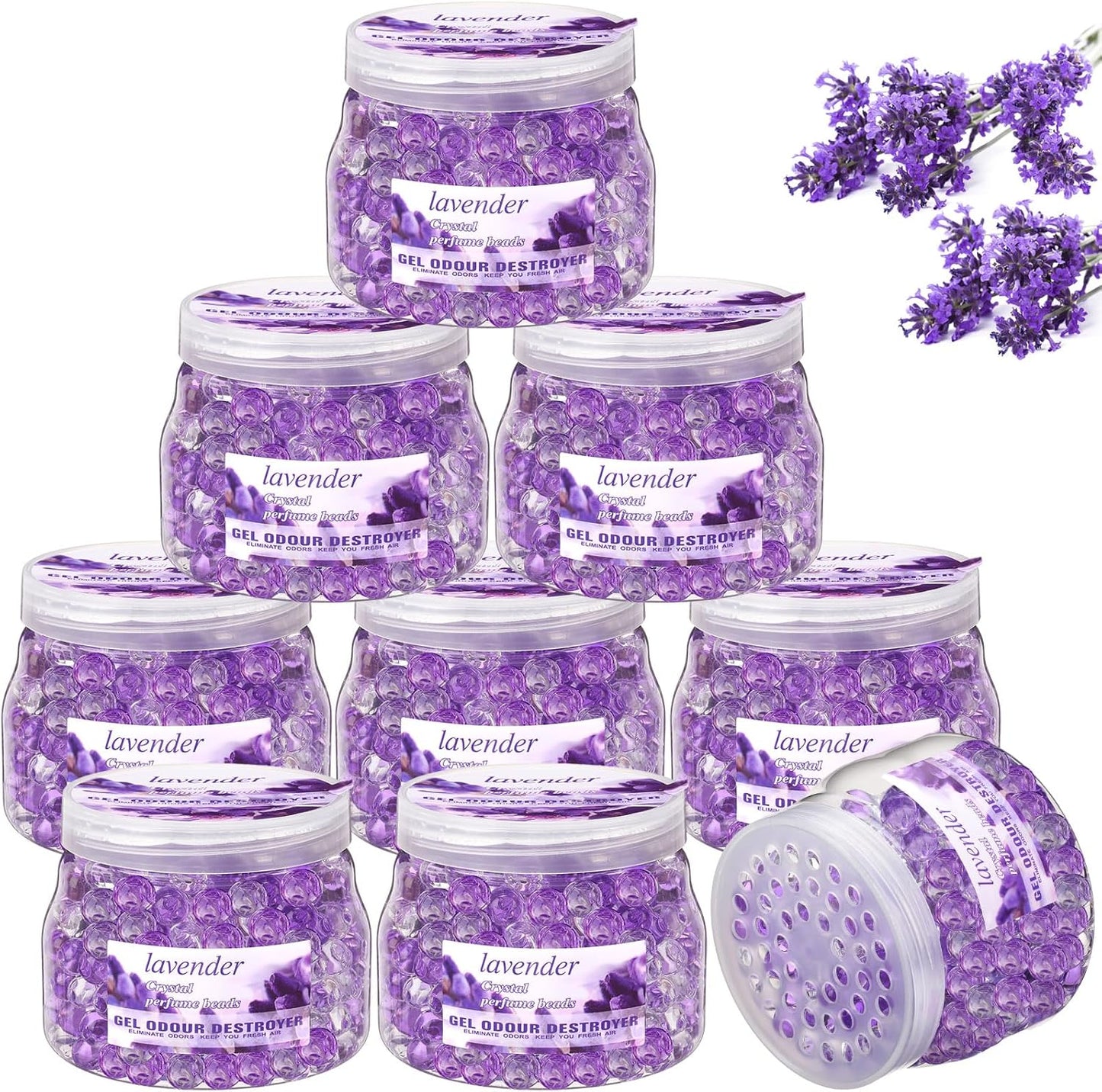 9 Pack Odor Eliminator Gel Beads Bulk 10 Ounces Air Freshener Gel Beads Odor Eliminator for Home, Bathrooms, Cars, Boats and Pet Areas(Lavender)