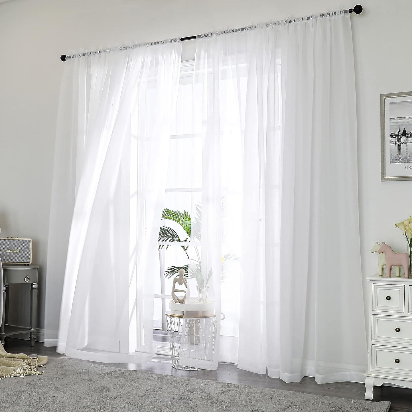 Chyhomenyc White Sheer Curtains 84 Inches Long 2 Panels Set - Light Filtering White Curtains for Living Room, Soft Gentle Voile Rod Pocket Bedroom Window Drapes, 42Wx84L Inch, 2PCS