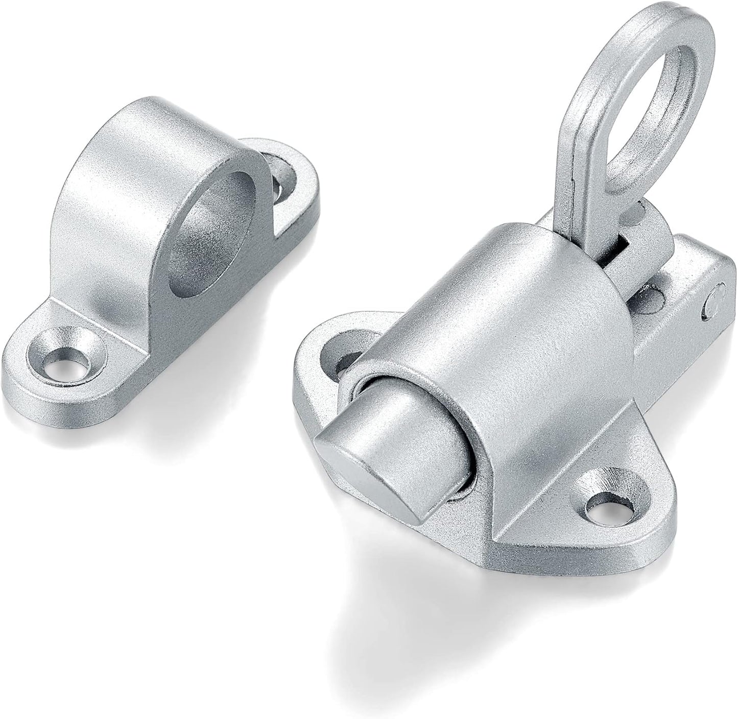 3 Packs Self-Closing Latches，Silver Gray Spring Door Lock，Resilient Bolt Latch Aluminum Alloy Safety Automatic Spring Barrel Slide Door Lock with Screws,Used for Gate,Window and Cabinet etc