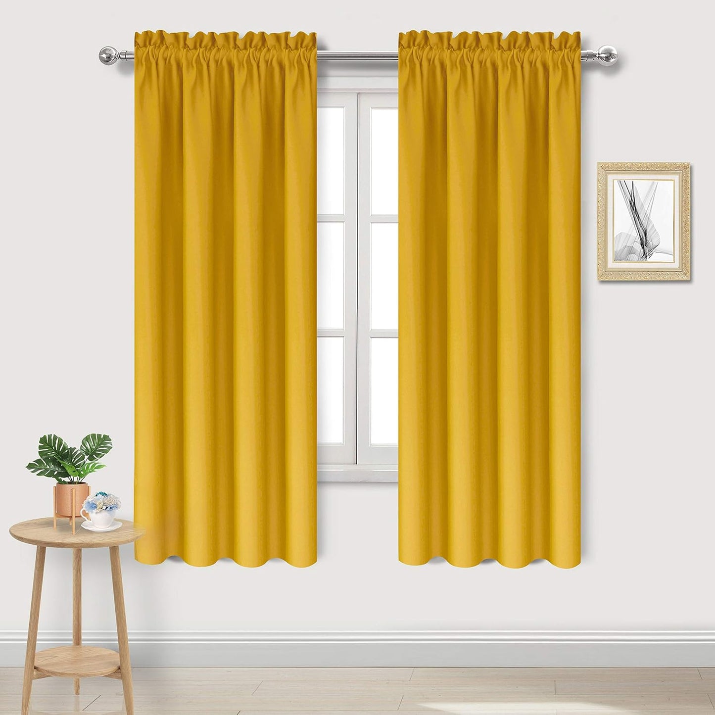 DWCN Blackout Curtains Room Darkening Thermal Insulated Bedroom Curtains Window Curtain Panels, 42 x 63 inches Long, Set of 2 Yellow Rod Pocket Drapes