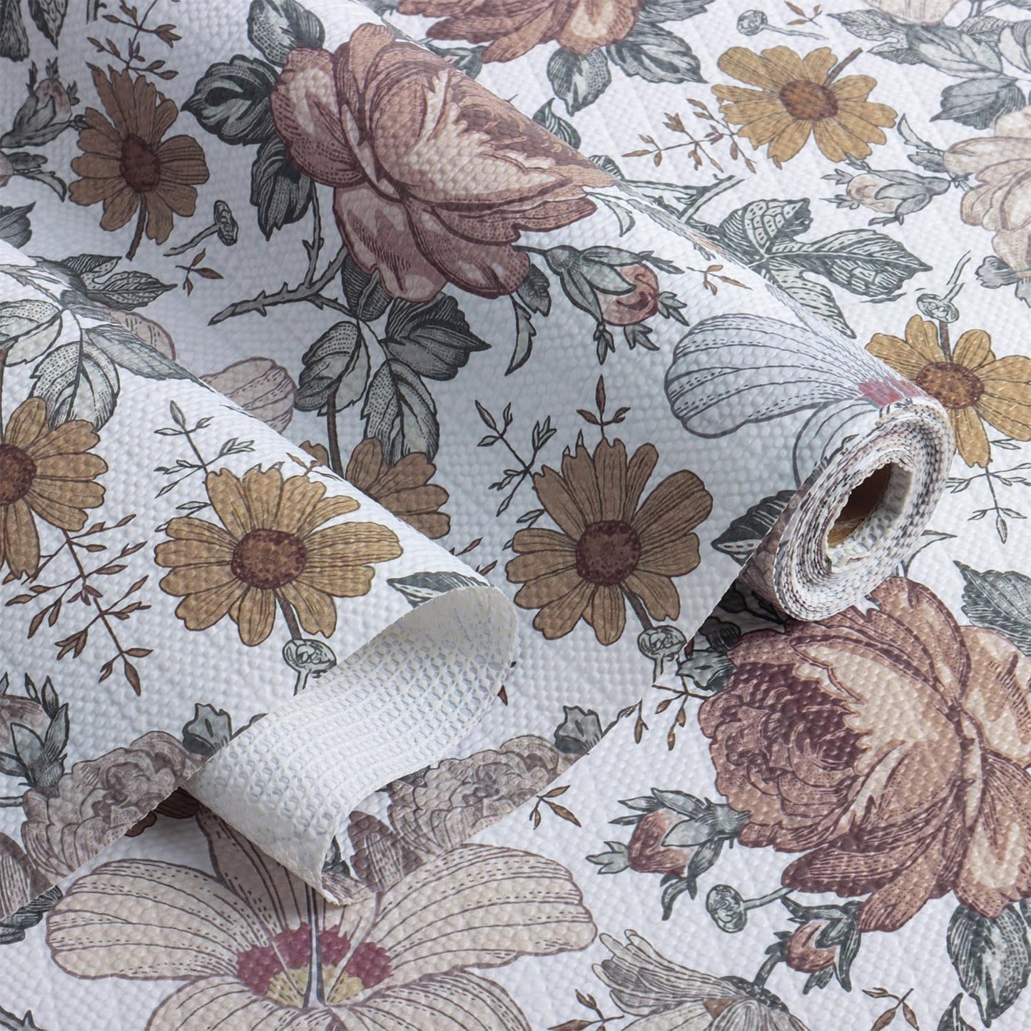 Floral Drawer Shelf Liners, Non Adhesive and Strong Non-Slip Cabinet Drawer Shelf Liners for Kitchen Wire Fridge, Waterproof Shelf Liner,Easy to Clean,12IN x 10FT