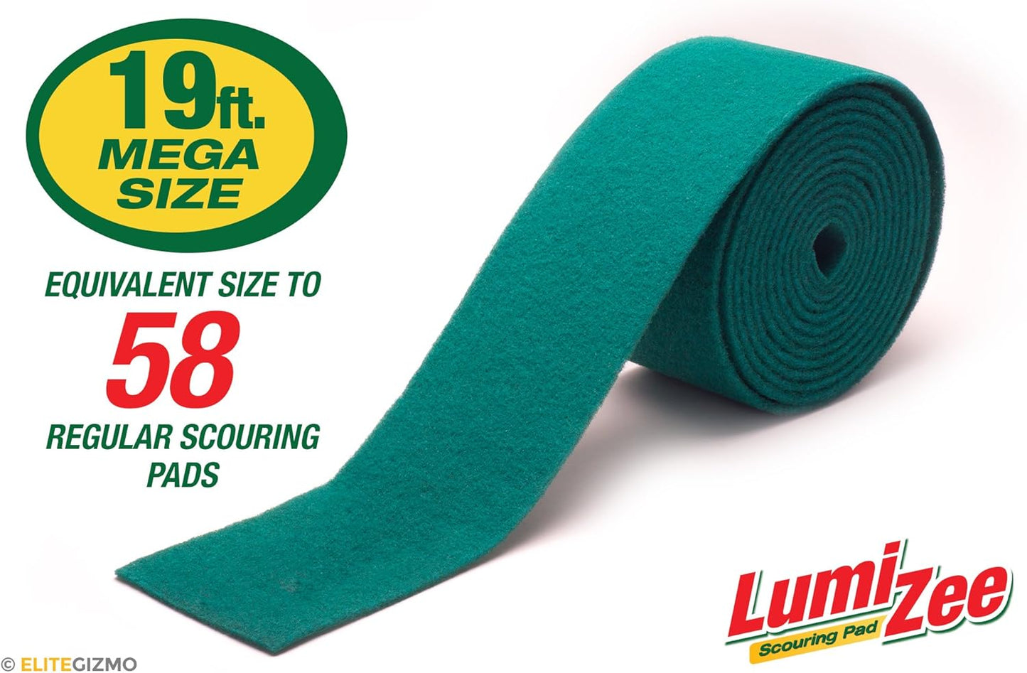 Green Scrubbing Pad Roll 19ft Economy Size Medium Duty Abrasive Scrub Sponge Scouring Pads 19ft x 6in x 0.3in (6m x 15cm x 8mm) Scrubby Tough Stains Cleaning Pans Dishes Stoves Bathroom Sinks Grills