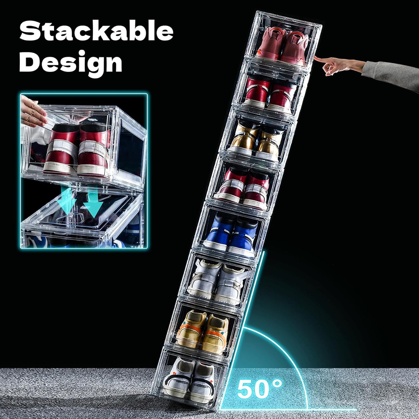 3 Pack Acrylic Shoe Boxes, Ultra Clear Shoe Boxes Stackable, Shoe Storage Box Sneaker Storage for Sneakerhead, Foldable Shoe Organizer with Magnetic Door, Professional Shoe Display Fits US Size 15