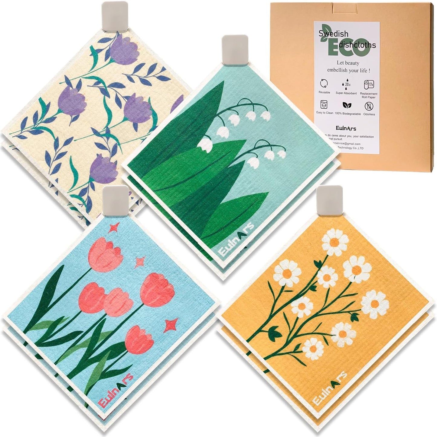 Swedish Dishcloths, 8 Pack Reusable Paper Towels with Clips, Non-Scratch Swedish Dish Towels for Kitchen, Super Absorbent Cellulose Dish Cloths, No Odor Cleaning Rags