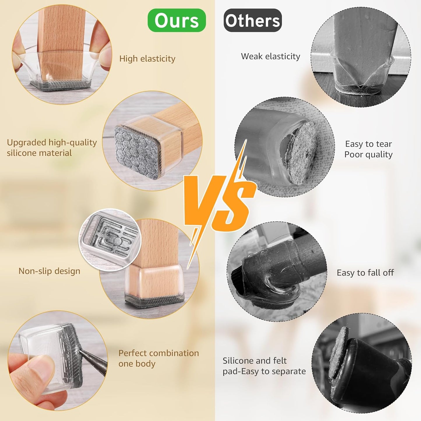 24PCS Rectangular Chair Leg Floor Protectors, Furniture Sliders, Non-Slip Felt Furniture Pads for Hardwood Floors, Silicone Cap Covers to Protect Floors,(Fit L :1.73-2.05", W: 1.34-1.65")