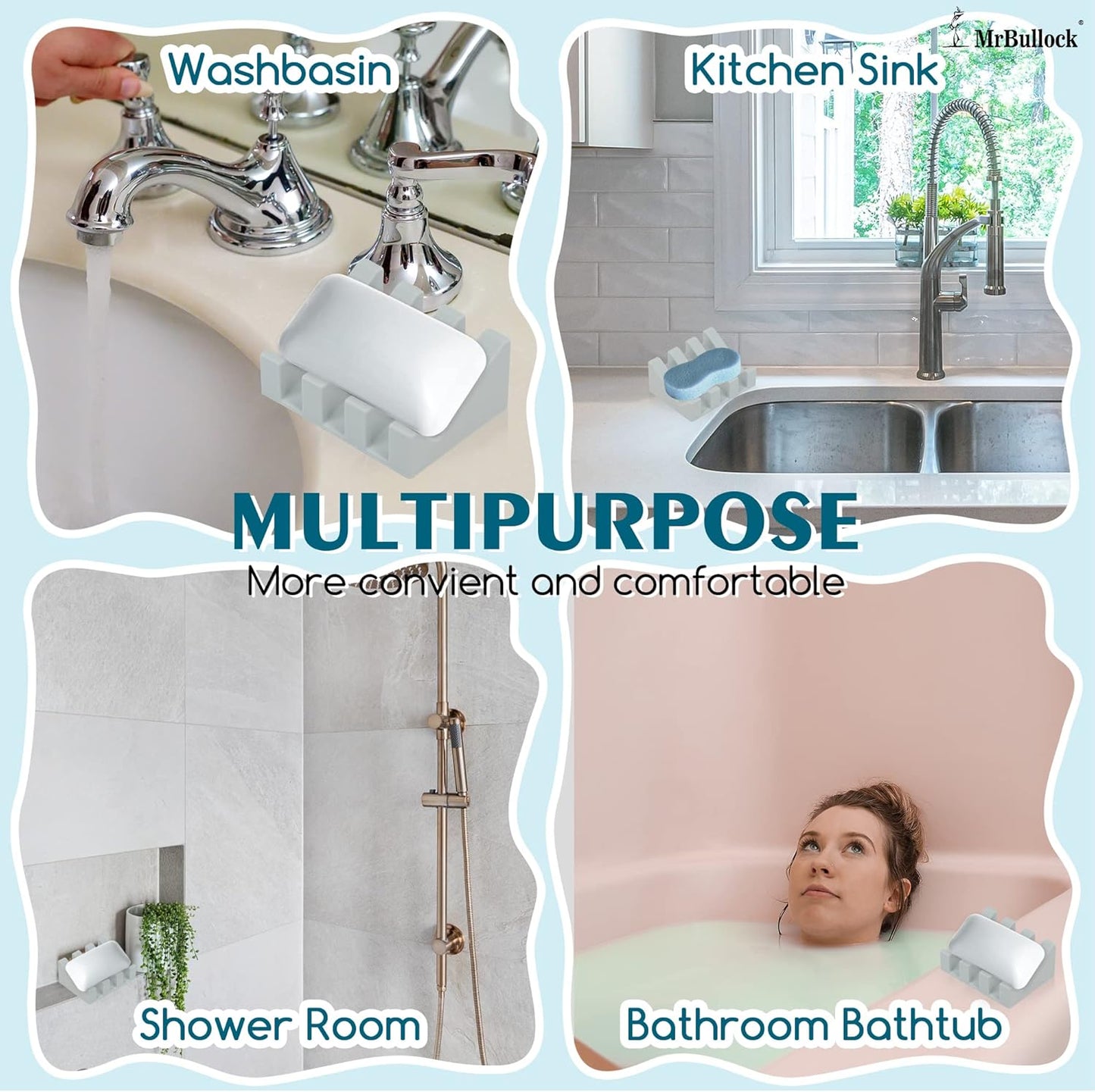 Silicone Soap Dish for Bar Soap Holder for Shower Bathroom Self Draining Waterfall Drying Tray Keep Soap Bars Dry Clean & Easy Cleaning (Light Grey, 2)