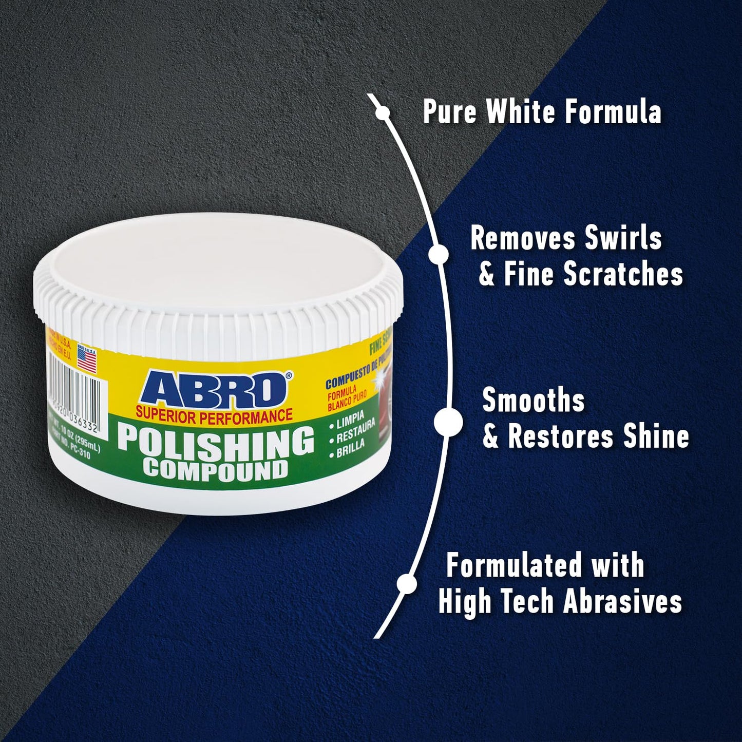 ABRO Superior Performance Polishing Compound, 10 oz., High-tech Shine Car Scratch Remover for Vehicles, Restorers Swirls and Scratches, Buffing Compound for Oxidized Finishes, Smooth, Reflect, Clean