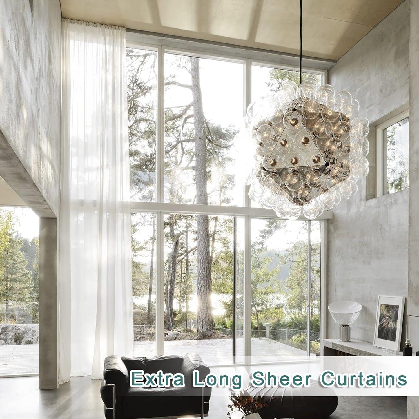 Chyhomenyc Extra Long White Sheer Curtains 144 inch 2 Panels Set, Translucent Backdrop Window Scarf Drapes for Canopy Bed/Wedding/Living Room/Anniversary, 12FT Length, Each 42Wx144L in, 2PCS, White