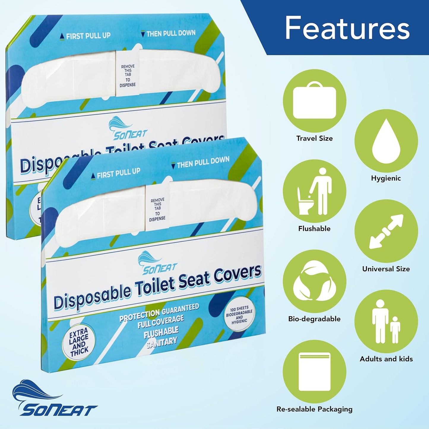 Disposable Toilet Seat Covers XL Half Fold Flushable – 200 Sheets (2 Pack) for Public Facilities, Office, School, Hotel & Business Use – Premium toilet seat cover For Commercial Wall Dispenser