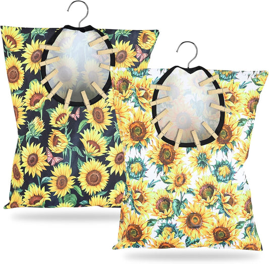 2 Pcs Sunflower Clothes Pin Bag Clothespin Bag Holder Clothespin Holder 15 X 11 Inch Clothes Pin Hanging Bag Clothespin Bag for Clothesline Outdoor Outside Wardrobe and Laundry Room