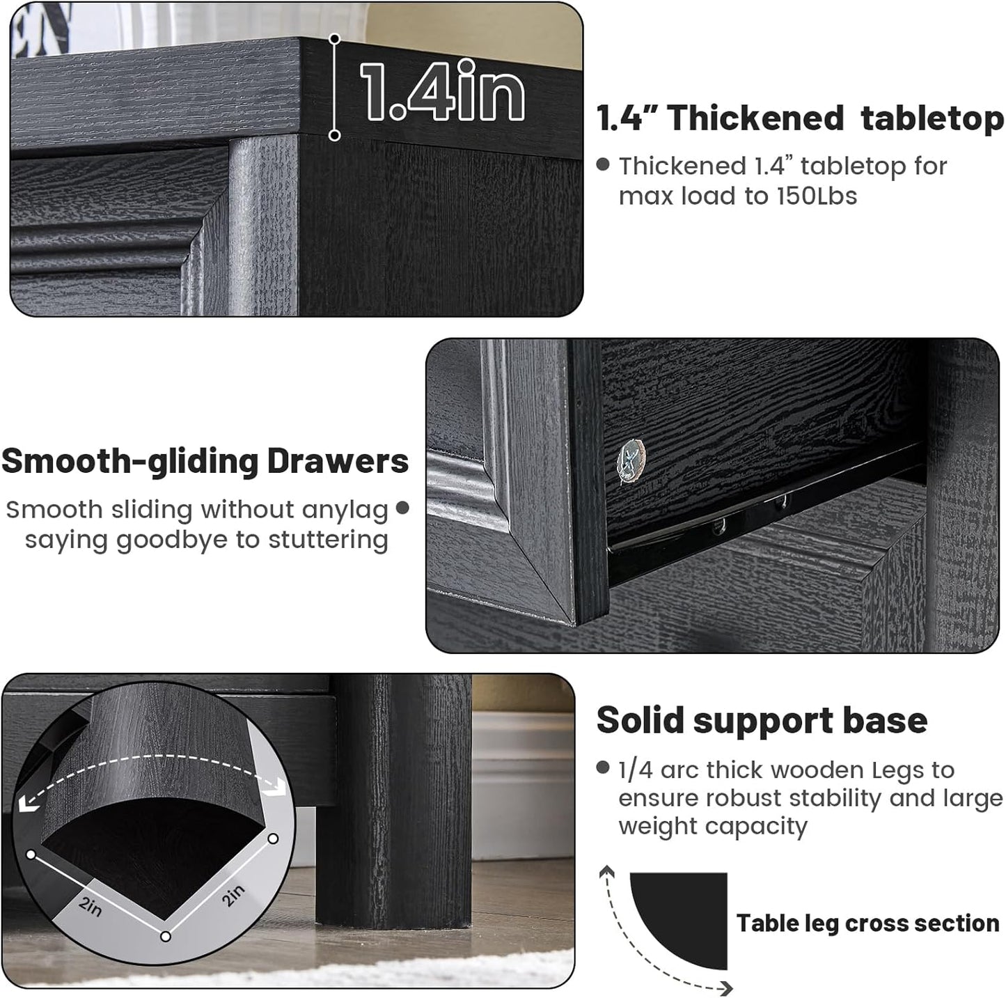 Farmhouse Dresser for Bedroom, 41" Tall Black Dresser with 8 Drawers, Soide Rustic Wood Vintage Dressers Chest of Drawers for Bedroom, Living Room, Hallway