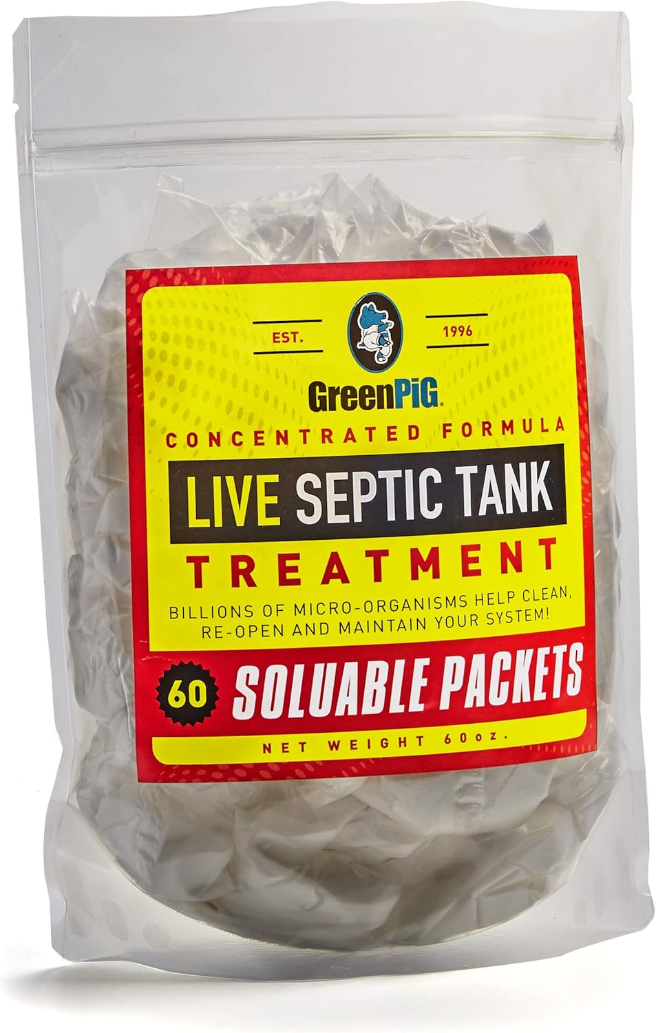 GREEN PIG Septic Tank Treatment - Extra-Large Shareable Quantity, Septic Safe Clog Remover, Prevents Expensive Septic Tank and Drain Field Failures, 60 Pods