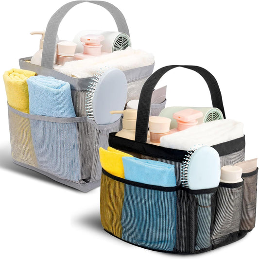 Shower Caddy for College Dorm Room Essentials for Girls with 9 Pockets,Large-Capacity Shower Basket,Quick Dry Toiletry Tote Bag for Outdoor Gym,Travel,Swim,Beach Camping Essentials-Black and Grey