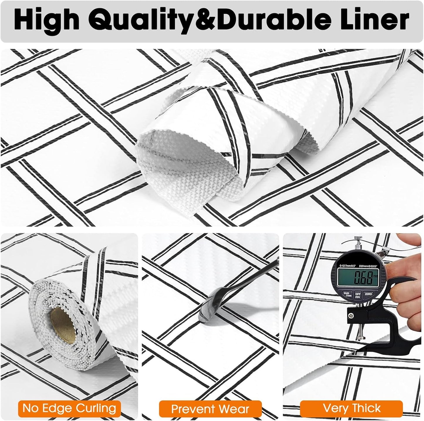 Drawer and Shelf Liner for Kitchen Cabinets Non-Adhesive Cabinet Liners for Shelves Strong Grip Non Slip Waterproof Cupboard Liner for Dresser Refrigerator, Bathroom,Geometric,17.5IN X 10FT