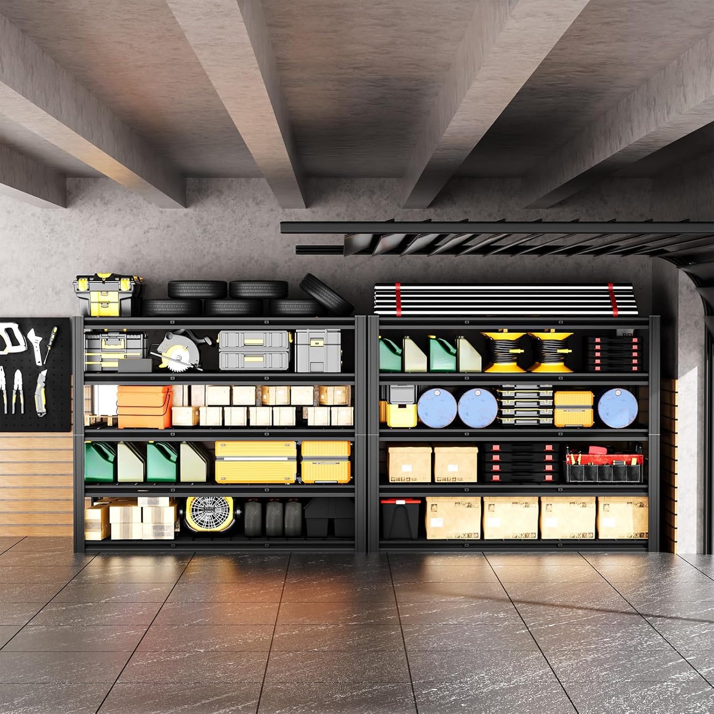 5-Tier 60”W x 24”D x 72”H Garage Shelving Storage Shelves 3000LBS Heavy Duty Metal Shelf Adjustable Rack Units Suitable for Garage Basement Warehouse Utility Shelves (Black)