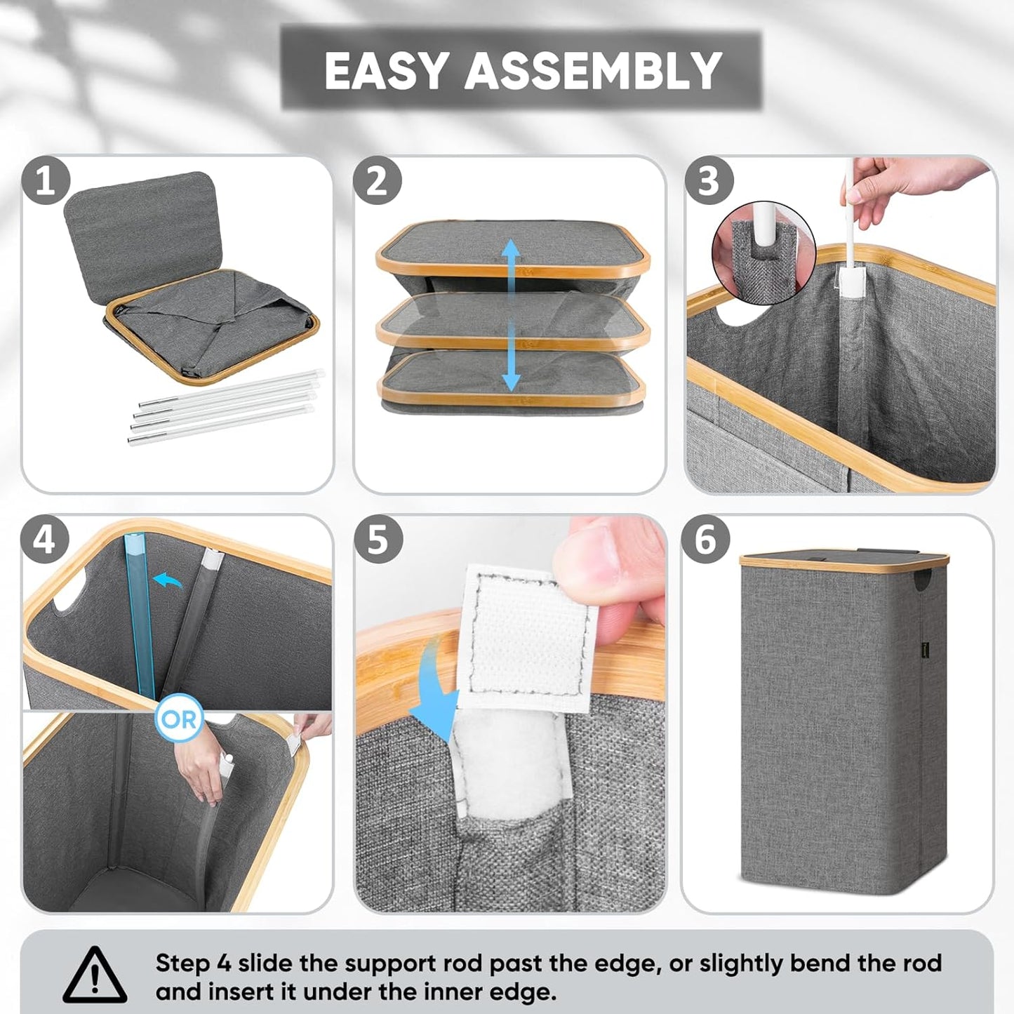 BALEINE Laundry Hamper with Lid, Tall Laundry Baskets with Bamboo Pull Handles, Large Laundry Bin with Internal Support (26 Gal/100L, Grey Stripe)