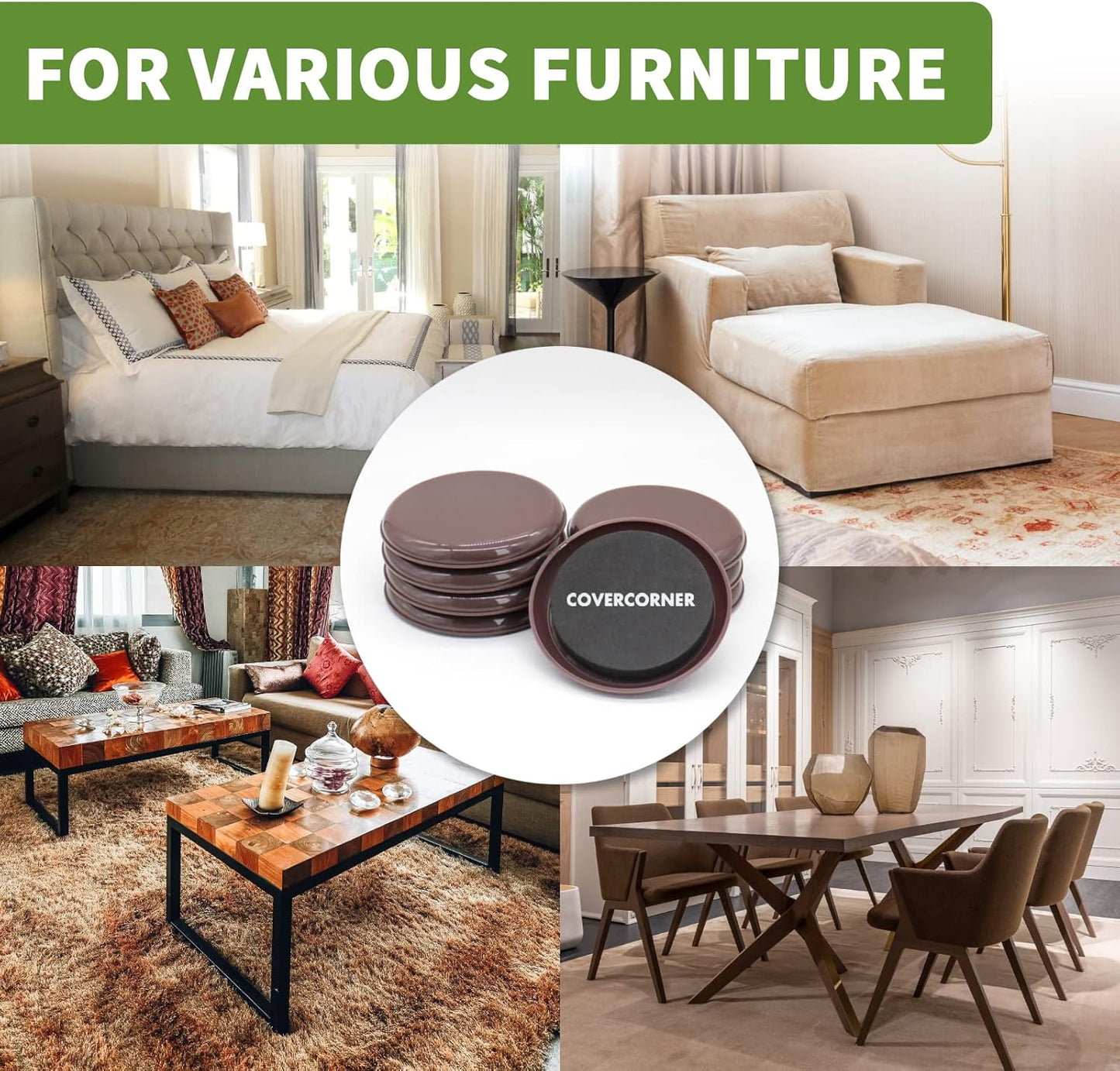 Furniture Sliders for Carpet 8 PCS - 4 3/4 inch Furniture Moving Slider Chair Legs Floors Protectors– Move Your Furniture Easy & Safely(for Carpet) Brown
