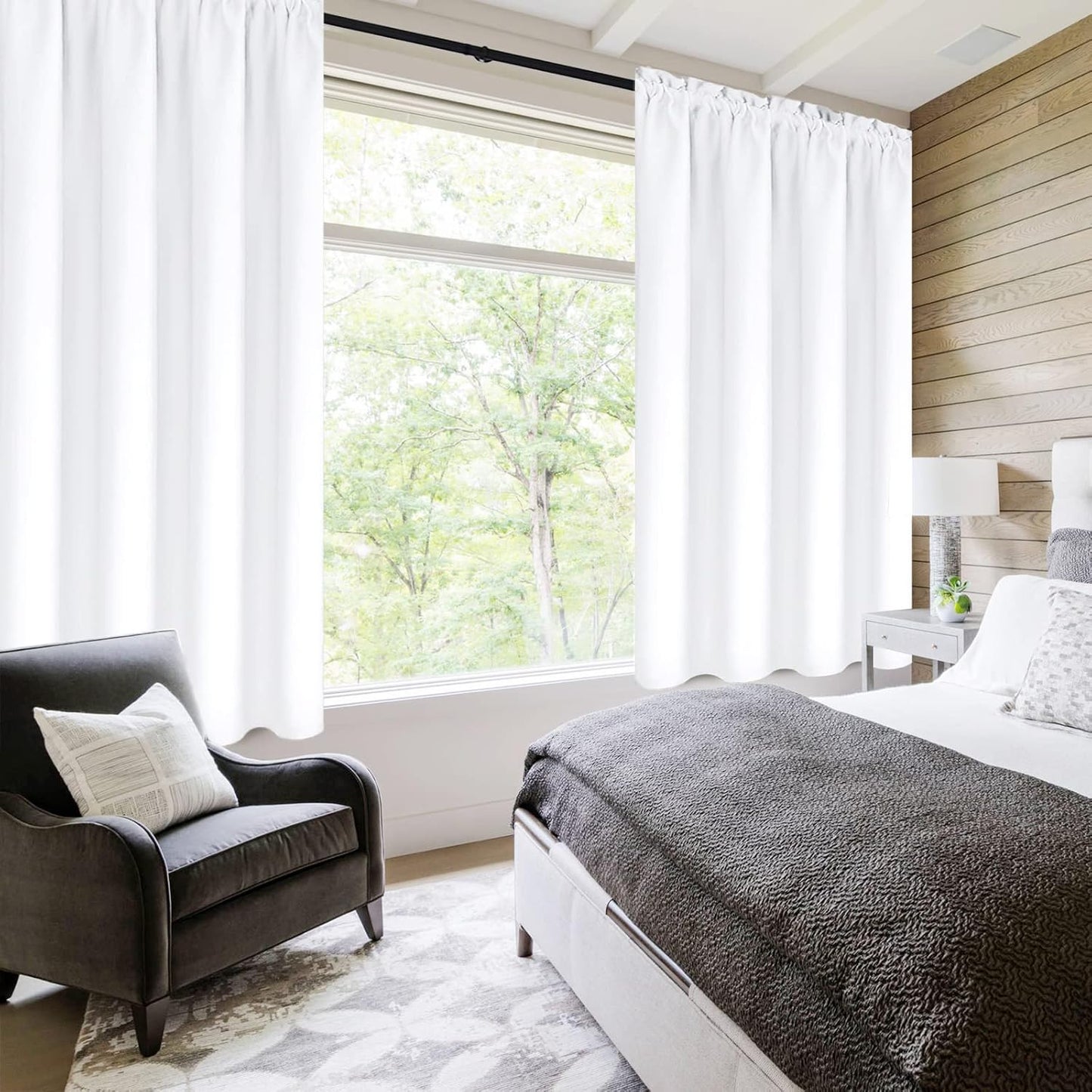 DWCN White Curtains for Living Room Thermal Insulated, 50% Light Blocking Curtains for Bedroom, Dining Room Window, W 42x L 45 Inch, Set of 2 Rod Pocket Curtain Panels