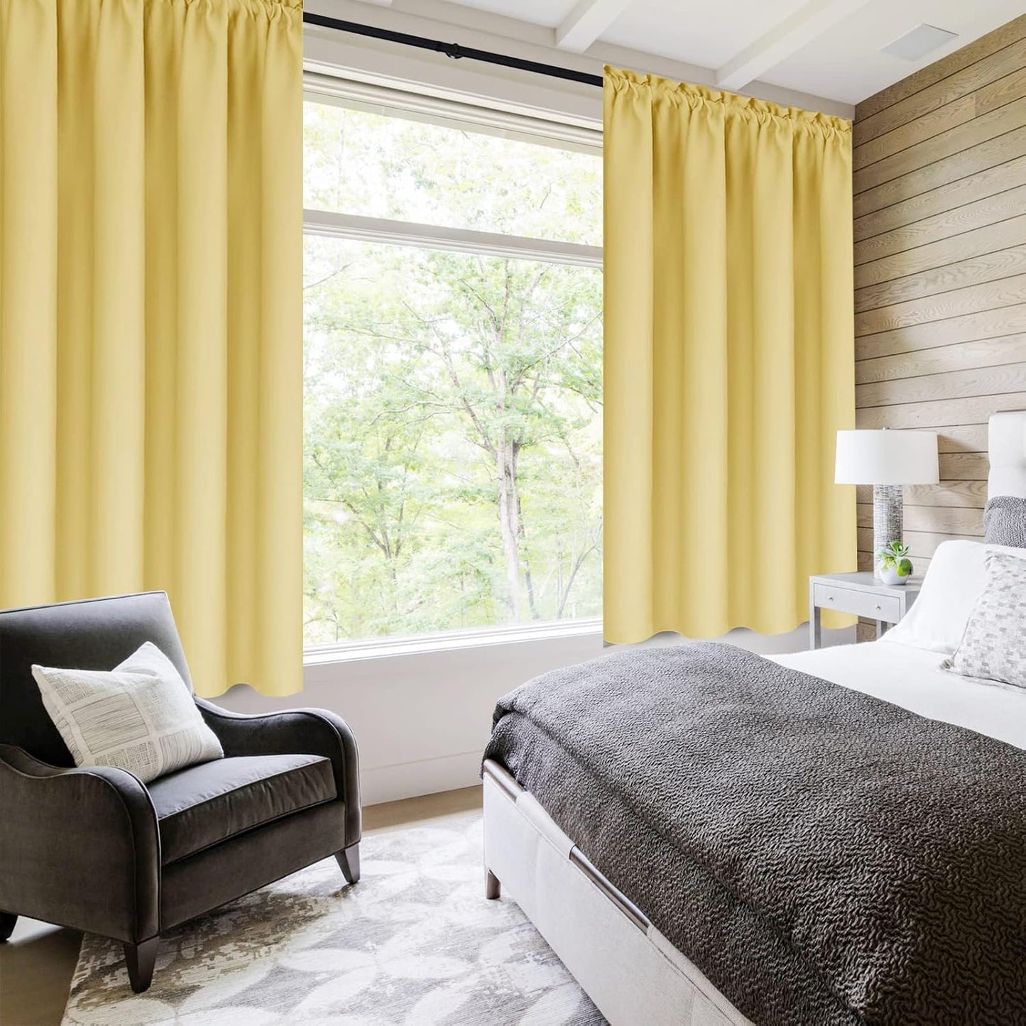 DWCN Blackout Curtains for Bedroom – Rod Pocket Thermal Insulated Noise Reducing Noise Reducing Drapes for Living Room, W 42 x L 54 Inch, 2 Panels, Light Yellow
