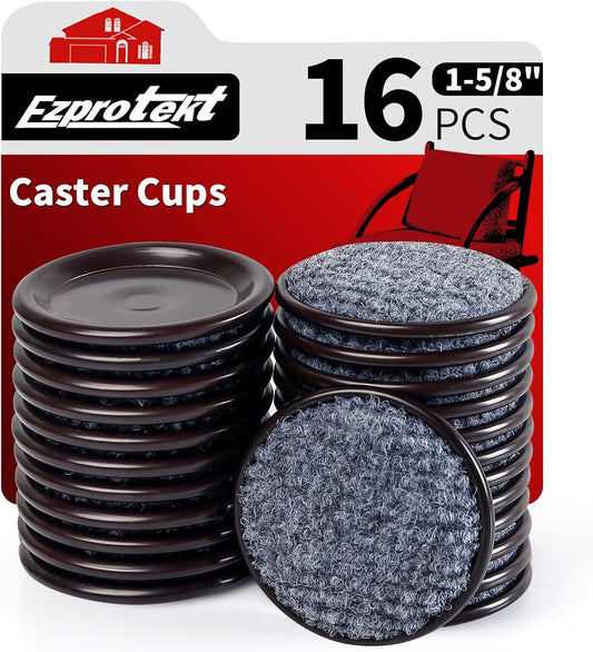 Ezprotekt 1 5/8" Round Reusable Felt Furniture Caster Cups with Carpet Bottom, 16 Pcs Felt Furniture Sliders Floor Protectors Pads to Protect Hardwood, Tile Floors Carpet from Scratches (Brown/Gray)