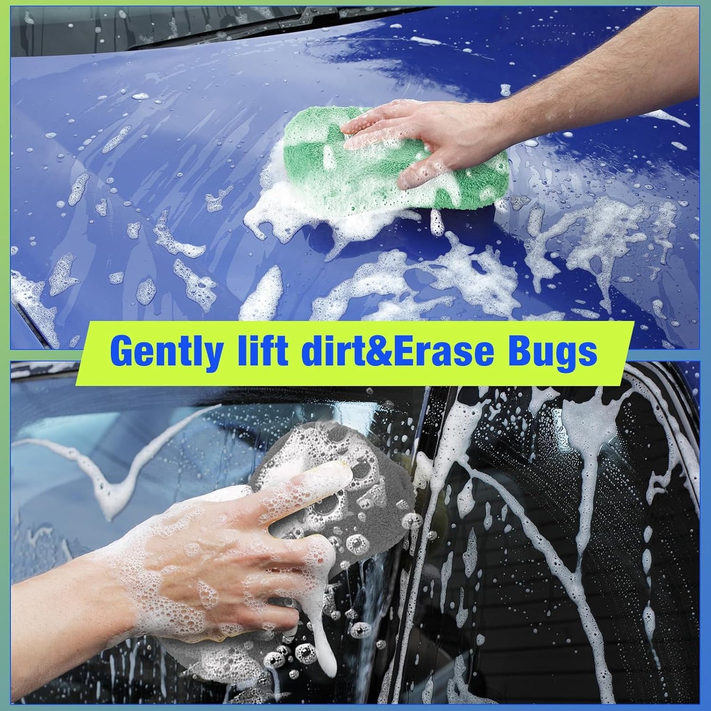 12 Pack Microfiber Car Wash Sponge 9" x 4.3" Large Sponges Two-Sided Non-Scratch Wash Mitt Microfiber Applicator Pad for Car Washing Supplies, Extra Thick Foam Kit Great for Cleaning