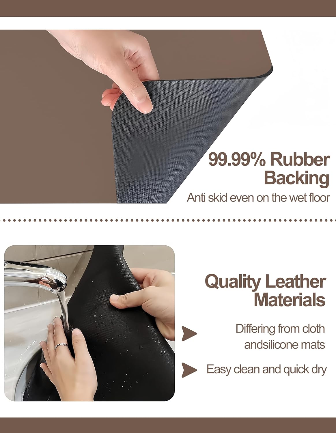 Dish Drying Mat for Kitchen Counter, 12"x19" Dish Drying Pad with Non-slip Rubber Backed, Hide Stain Anti Absorbent for Kitchen Counter, Drying Mat for Coffee Machine Dish Rack (Brown)