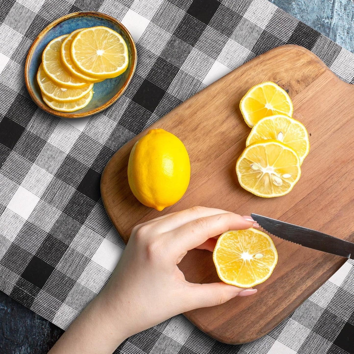 Kitchen Towels Set of 6 Black/White Checks 20x30 Inches 100% Cotton Highly Absorbent Kitchen Towels Premium Quality Ultra Soft Mitered Corners