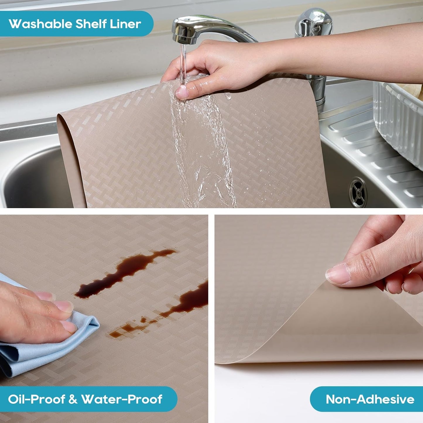 Beige Shelf Liners for Kitchen Cabinets Refrigerator Liners Waterproof & Oil-Proof Kitchen Cupboard Liner Drawer Mats EVA Material Non Adhesive Fridge Liner for Shelves 23.6 x 236.2 Inches