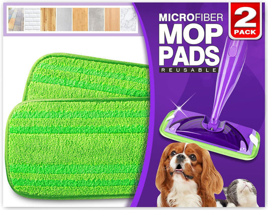 Orighty Reusable Mop Pads Compatible with Swiffer WetJet - Microfiber Pad Refill Machine Washable for Household Cleaning - Cleaning Floor Mop Head Pads Work Wet and Dry - Pack of 2