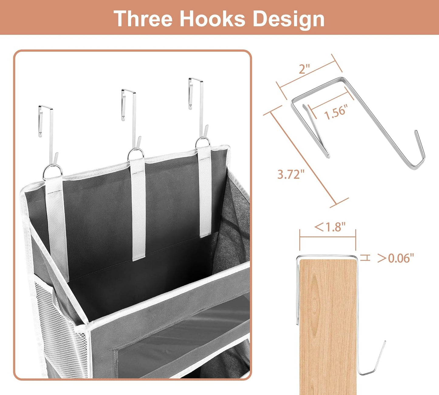 2 Packs 5-Tier Over The Door Organizer with 10 Side Mesh Pockets, 48 lbs Load Capacity, 3 Hooks Design, Hanging Organizer with Clear Windows for Bathroom, Bedroom, Nursery, Kitchen-Grey