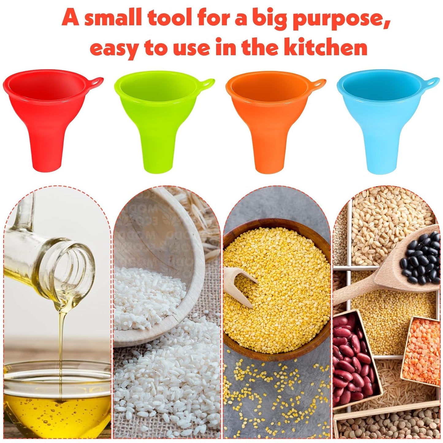 4Pcs Funnels for Kitchen Use Filling Bottles Silicone Funnel Wide Mouth Funnel Multi Color Flexible Condiment Funnel Kitchen Gadgets Accessories for Filling Water Bottle Liquid Transfer