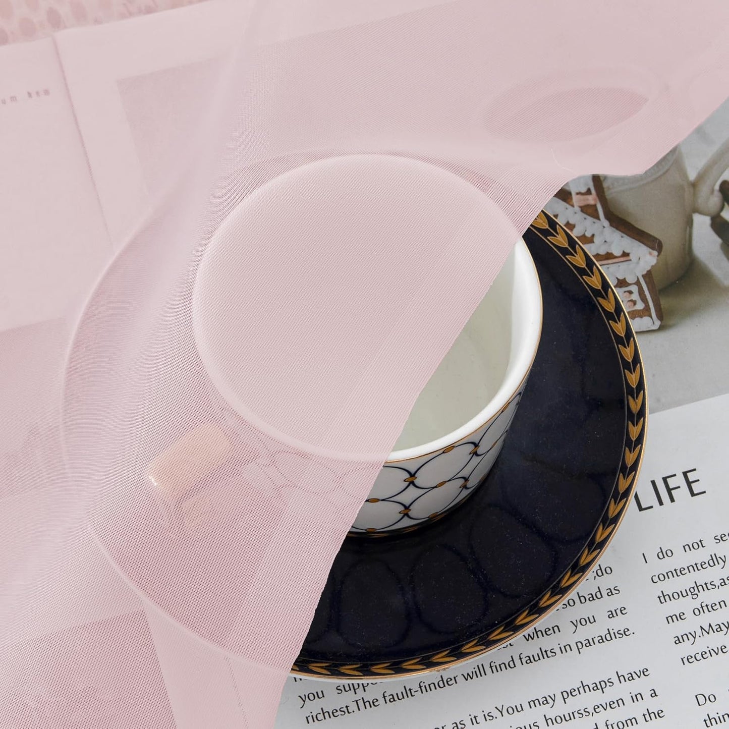 Chyhomenyc Sheer Curtains 45 Inch Long 2 Panels, Short Voile Drapes for Dinning Small Windows Bathroom Living Room Bedroom, Rod Pocket, 42Wx45L Inches, 2PCS, Blush Pink