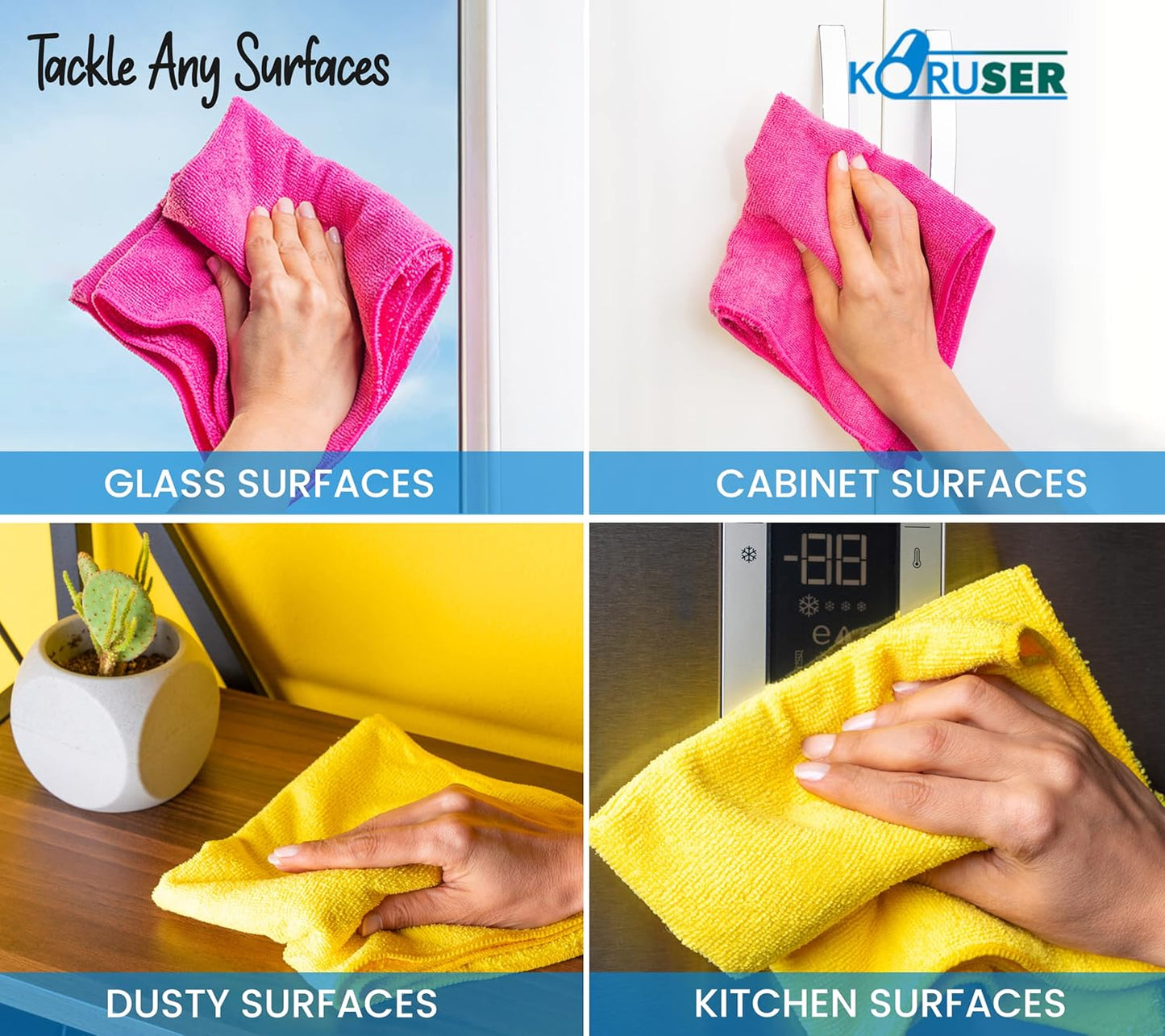 Microfiber Cleaning Cloths - Pack of 12 (16'' x 16'') - Reusable and Washable - All Purpose Towels for Multi Purpose Indoor/Outdoor Cleaning/Dusting/Polishing on Kitchen/Bathroom/Auto Surfaces