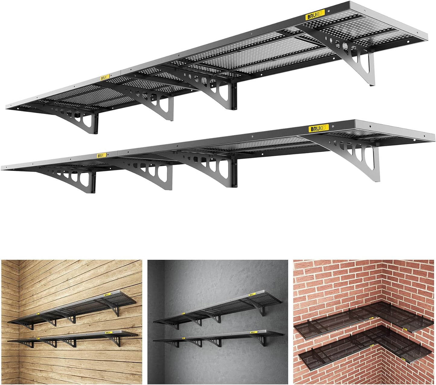 4Pack 1.64x4ft Adjustable Metal Garage Wall Shelving Heavy Duty Garage Storage Shelf Wall Mounted Black