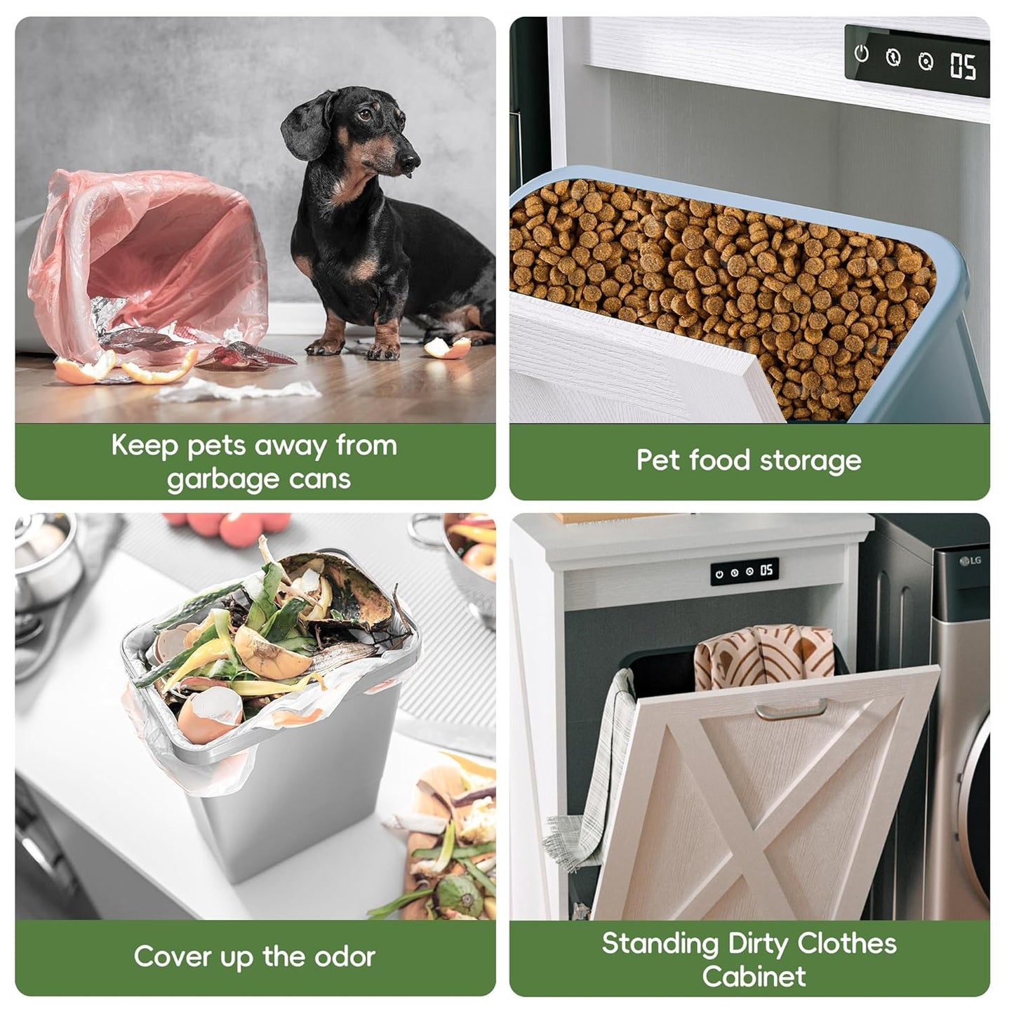 Betterhood TOLEAD Tilt Out Trash Can Cabinet, Hidden Trash Bin with Deodorizing & Negative Ion System, Pet-Proof Kitchen Waste Cabinet for Kitchen, Dining Room, Living Room (White, 2 * 13 Gallons)