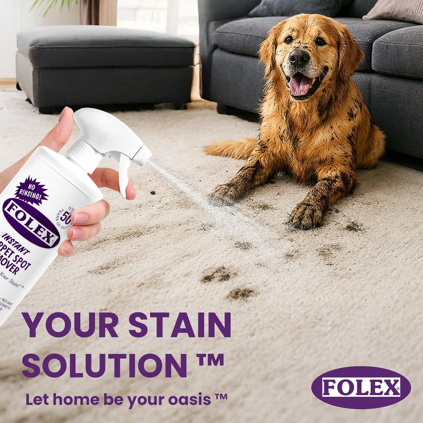 FOLEX Instant Carpet Spot Remover 32 oz – Powerful Stain Remover for Carpets, Upholstery & Rugs – Eliminates Pet Stains, Grease, Red Wine, Food, Makeup & More – With Reusable Cleaning Cloth – 5 Pack