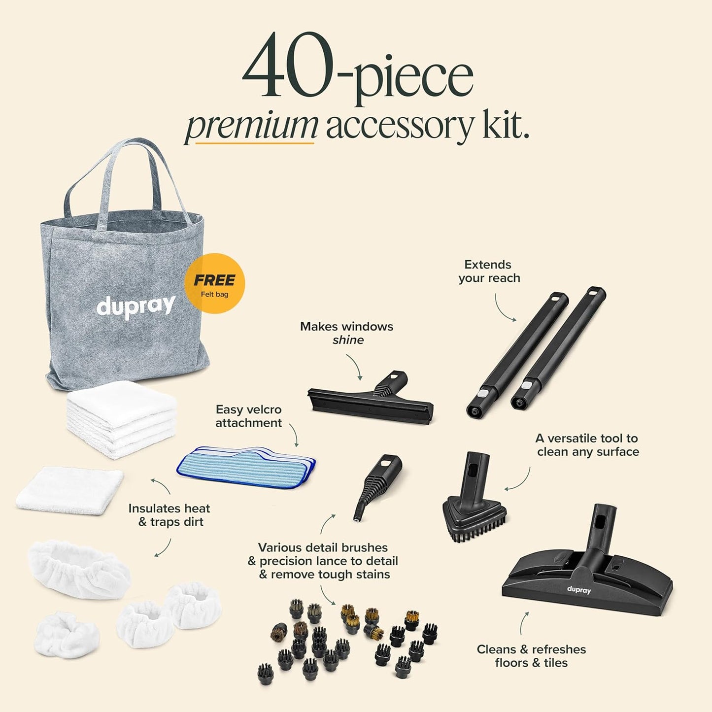 Dupray Neat Plus Steam Cleaner with 40-piece Accessory Kit - Powerful multi-purpose steamer designed for deep cleaning floors, upholstery, grout, and more. *Kills 99.9% of Bacteria & Viruses